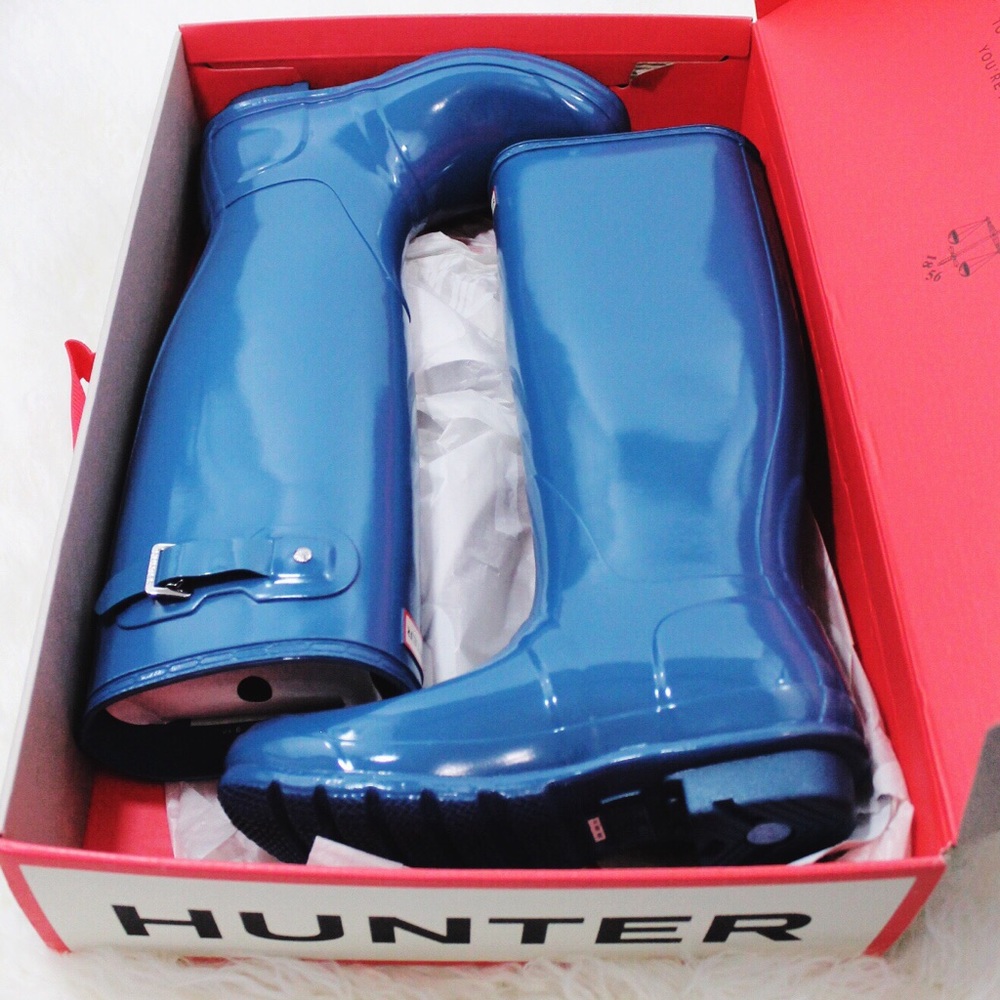 NWT Hunter Boots Tall Blue Glossy Original Boots - Picture 7 of 8